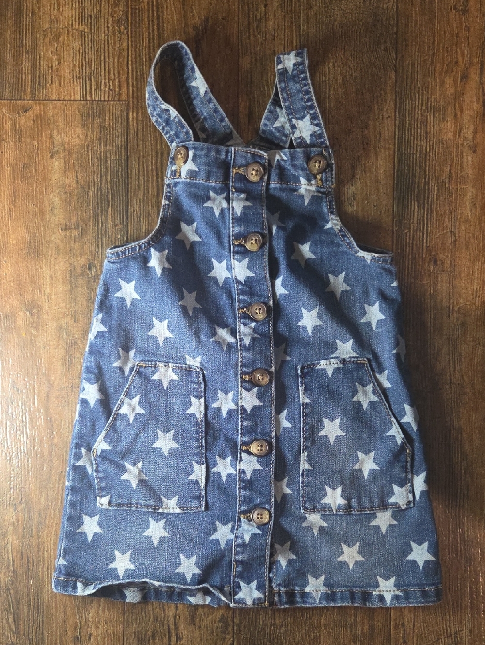 wonder nation Blue Star Print Denim Overall Dress